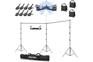 HYJ-INC Photo Video Studio 20ft (Wide) x 10ft (Tall) Heavy Duty Adjustable Width & Length Photography Backdrop Stand Background Support System Kit with Spring Clamps, Sandbags, Carry Bag