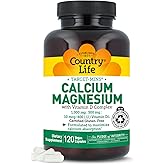 Country Life Target-Mins Calcium Magnesium with Vitamin D-Complex, 1000mg/500mg/10mcg, 120 Vegan Capsules, Certified Gluten Free, Certified Vegan, Verified Non-GMO Verified