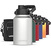 WATERSY Half Gallon Water Bottle Insulated(Cold for 48 Hrs),BPA Free&Leak Proof,64oz Stainless Steel Water Jug/Flask,Big thermo,Large Water Bottle with Handle for Gym,Hiking,Camping,Stainless