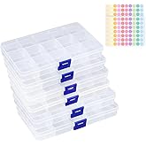 RJUP 6-Pack Plastic Organizer Box, Clear Storage Containers with Adjustable Dividers, Tackle Box, Craft Storage Organizer, Be