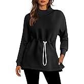Doshoop Women's Turtleneck Sweatshirts Long Sleeve Pullover Tops Side Slit Tunic Shirts with Drawstring Waist