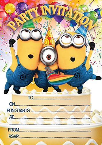 ABV Designs 10 x Minions Children Birthday Party Invitations (with White envelopes)