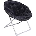 Amazon Basics Faux Fur Saucer Shaped Chair with Metal Frame Black 27.2"D x 32.3"W x 32.3"H
