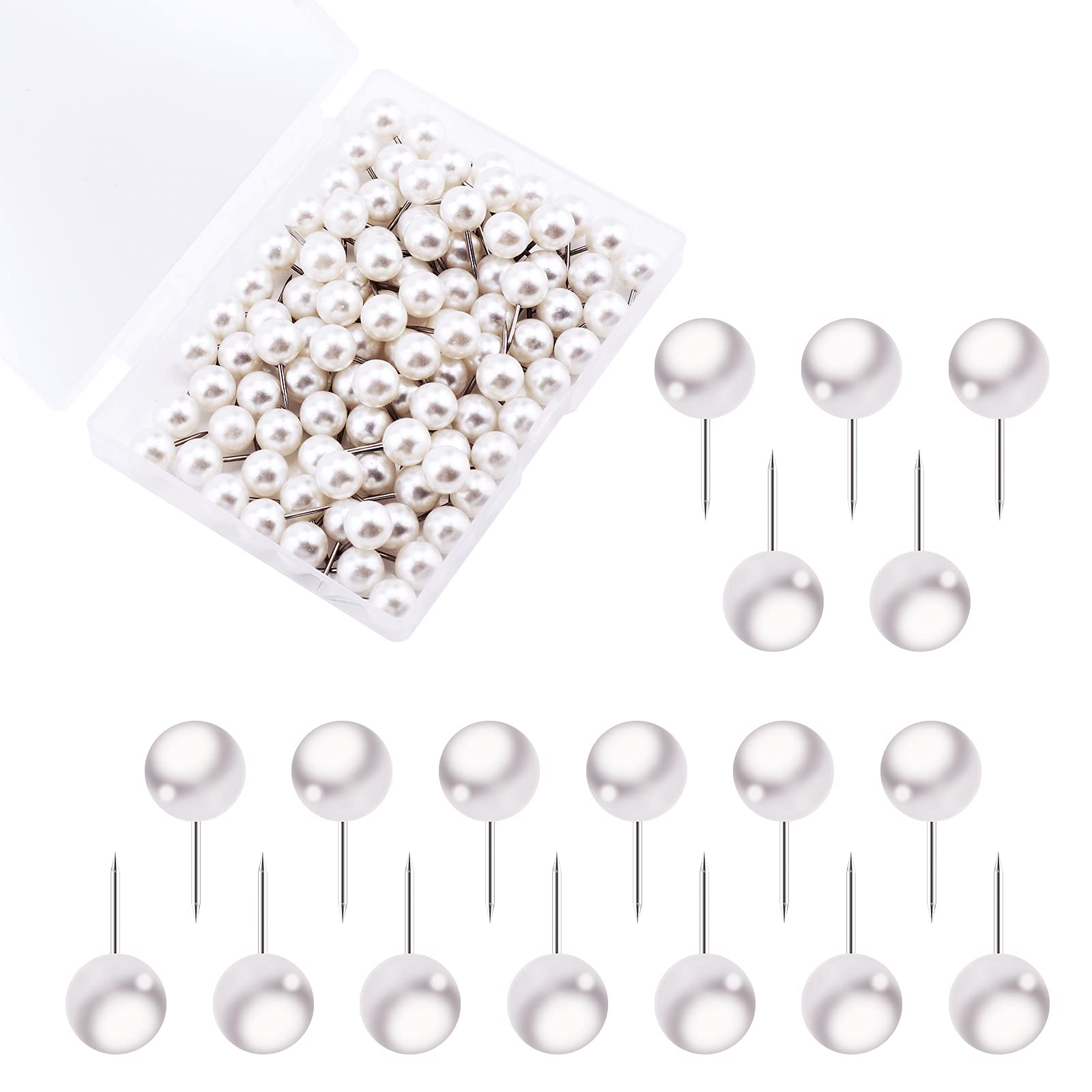 AIEX 100 Pieces Pearl Push Pins Plastic Round Head Thumb Tacks Map Push Pins for Map Bulletin Board Cork Board and Fabric Marking