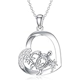 LWXIE Diamond Turtle Necklace for Women Sterling Silver Turtle Pendant Necklace Heart Turtle Pendant Jewelry Gift for Women