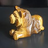 HLbshi Hand Carved Mixed Gemstone Crystal Cougar Lion Figurine Animal Carving Statue Home Decor 2'' (Tiger's Eye)