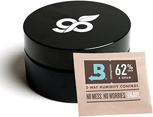 Green Protected Airtight Herb Container - Half Oz Smell Proof Glass Stash Jar (200 ml) comes with Humidity Pack to Keep Herbs Fresh for Months