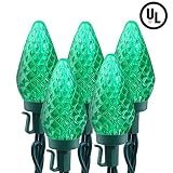 Brizled C9 Green St Patricks Day Lights, 16ft 25 LED Faceted String Lights, Connectable 120V UL Certified Christmas Lights, Indoor Outdoor Decorative Lights for Party, Easter, Patio, Garden, Holiday
