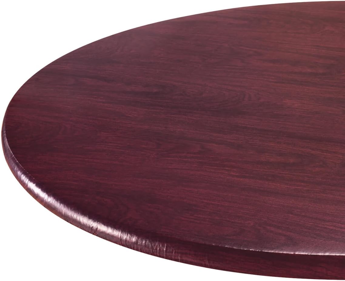 Wood Grain Vinyl Elastic Table Cover with Fleece Backing in