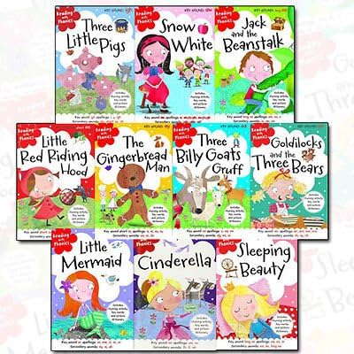Clare Fennell Collection Reading with Phonics Series 10 Books Bundle (The Gingerbread Man, Three Little Pigs, Snow White, Jack and the Beanstalk, Little Red Riding Hood, Sleeping Beauty, Little Mermaid, Cinderella, Three Billy Goats Gruff, Goldilocks and the Three Bears)