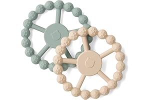 SAMiGO Silicone Teethers for Babies 0-6 6-12 Months Baby Teething Rings Chew Toys for Infant Boys and Girls - 2 Pack