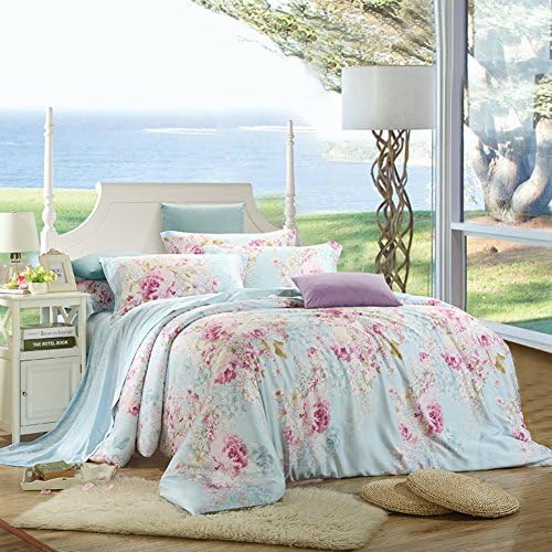 [farmhouse style] Day Plants and flowers Four pieces(1Duvet cover 1Flat Sheets 2Pillow)-F King