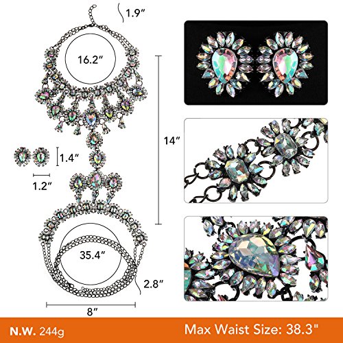 Crystal Rhinestone Body Chain with Earrings Set Women Novelty Necklace 1 PC with Holylove Gift Box - BN201713Crystal - Thumbnail 2
