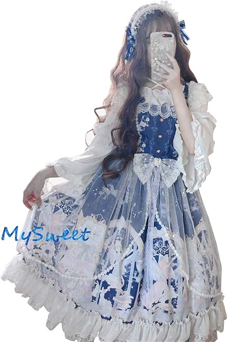 Amazon 未来ノ夢 雪の天使 Jsk ドレス ワンピース 2点セット 姫袖 紺色 宮廷風 長袖 フリーサイズ コスプレ 仮装 通販