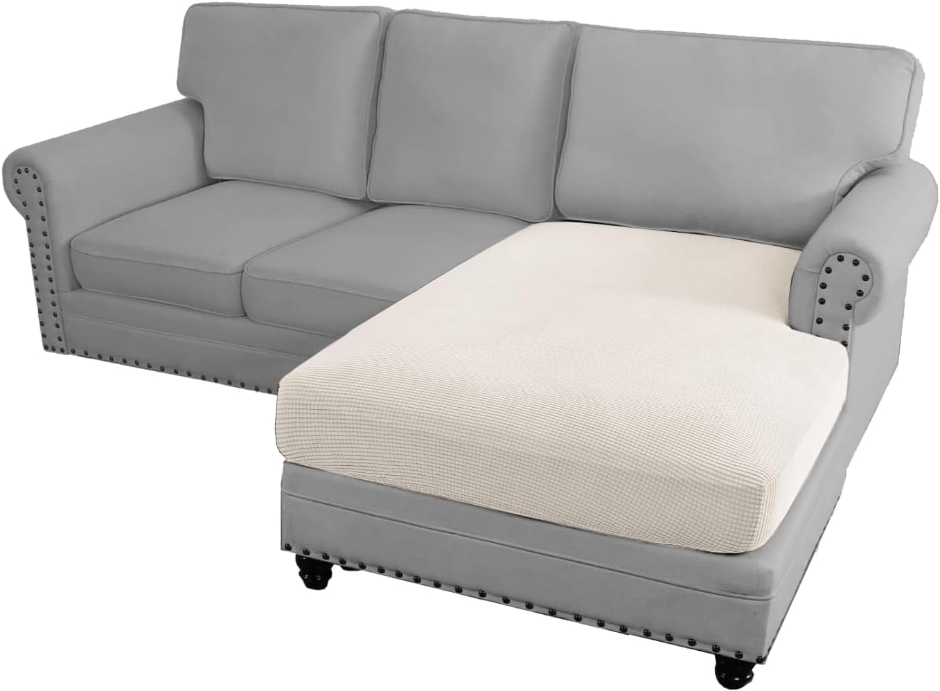Slipcovers - H.VERSAILTEX Sectional Couch Covers 1 Piece Chaise Slipcover L Shape Separate Cushion Couch Chaise Cover for Both Left/Right Sectional Couch, Ivory