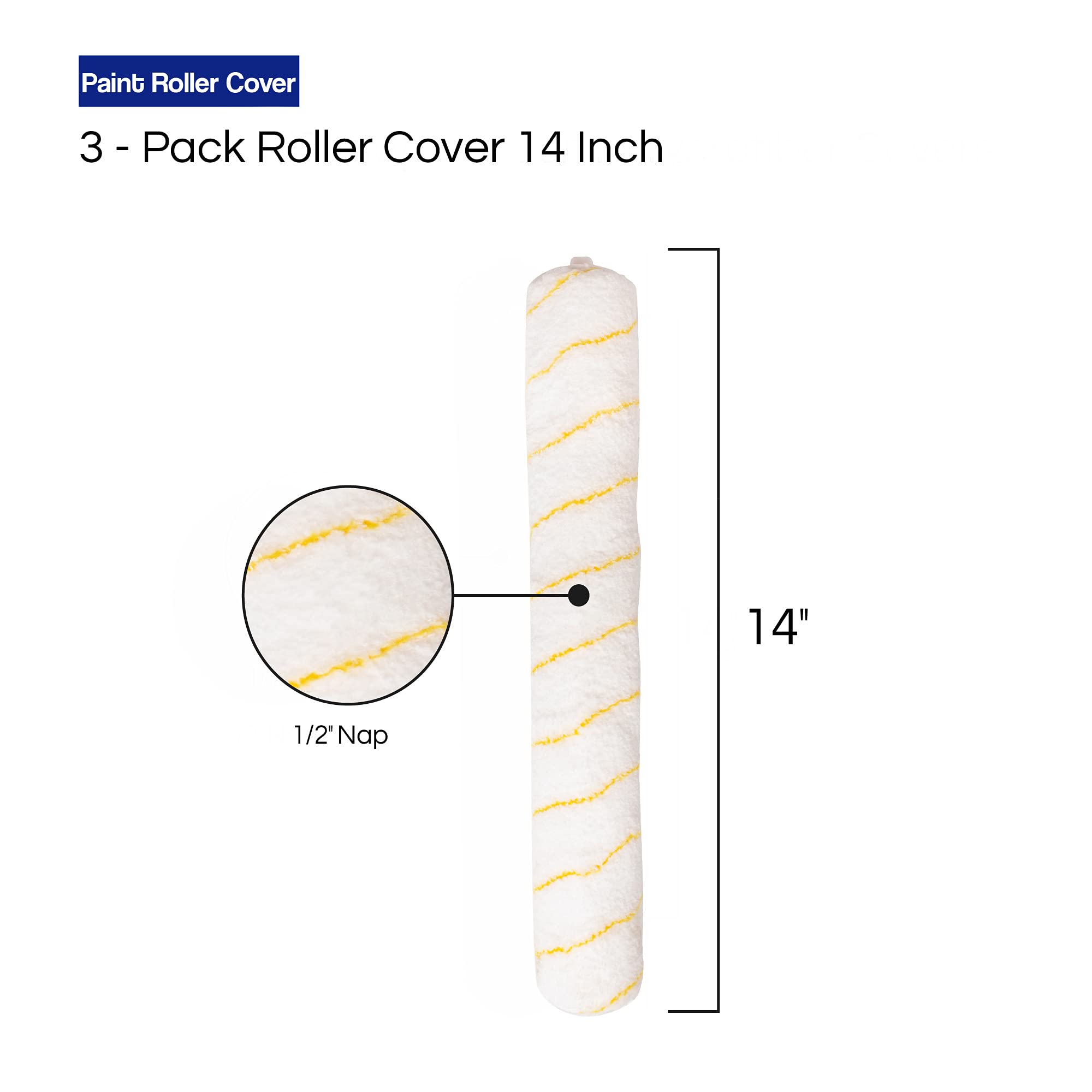 Pro Grade Paint Roller Covers - 1/2 X 14 Inch Microfiber 3 Pack