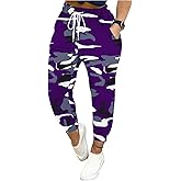 WDIRARA Women's Camo Joggers Drawstring Waist Workout Sweatpants Running Athletic Track Pants