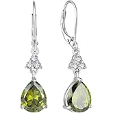 FATACI Women 925 Sterling Silver Birthstone Teardrop Dangle Drop Leverback Earrings with 5A Cubic Zirconia for Her