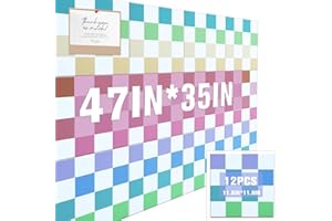 Geyoga 12 Pcs Cork Board for Wall 12 x 12 Inch Retro Colorful Checkered Bulletin Board Acoustic Wall Panels Boho Felt Tiles Cute Self Adhesive Hanging Decor for Office Home Classroom (Colorful Plaid)
