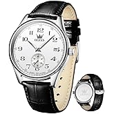 OLEVS Mens Watches Classic Casual Brown/Black Leather Band Dress Easy to Read Waterproof Blue/White/Black Analog Quartz with Date Minimalist Men's Wrist Watches