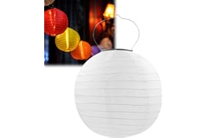 WMTBSRSW 12 Inch Waterproof Solar Chinese Lantern, 2024 New Outdoor/ Indoor Hanging Solar Lanterns Chinese Traditional Nylon Hanging Lanterns LED Garden Decorative Light (White0)