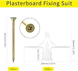 Yibaijia 100 Plasterboard Wall Plugs and Screws Set White view 2