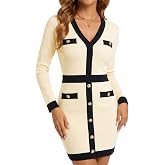 LEO'S VASE 2026 Knit Sweater Dress for Women V Neck Bodycon Mini Dress