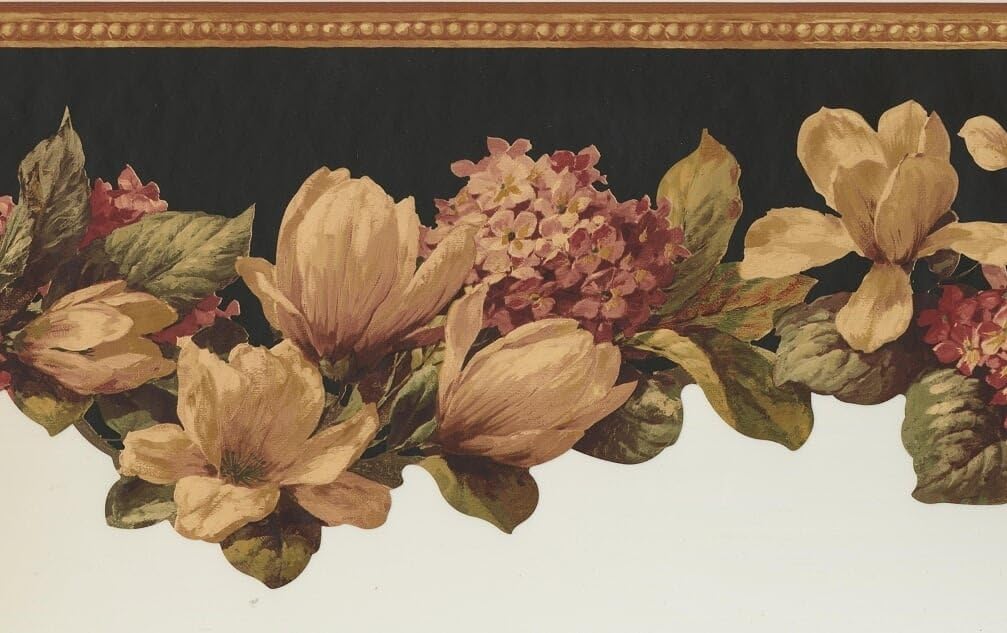 マゼンタピンクダークベージュ花黒壁紙ボーダーレトロデザインロール15 X 9 5 トリムボーダー Amazon