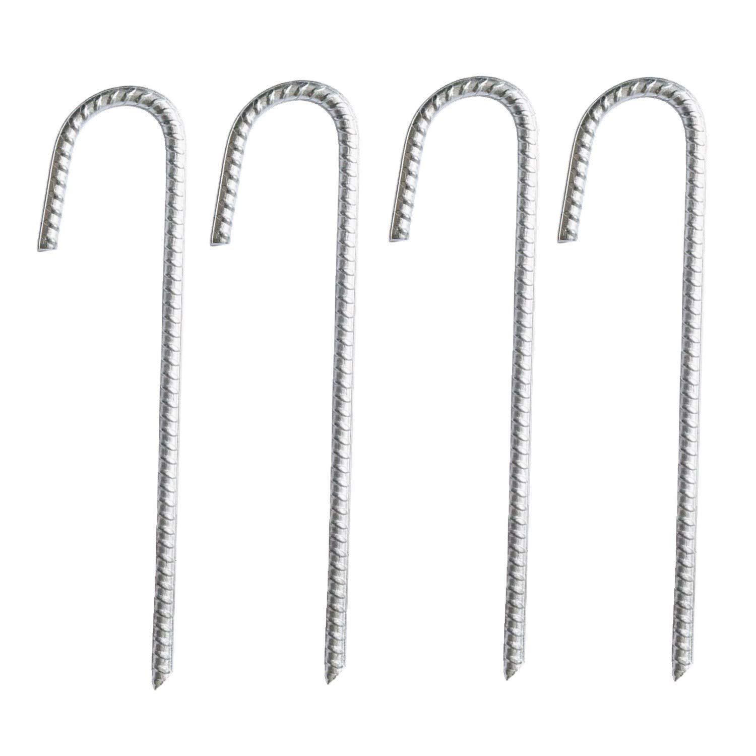 HONGCI 4Pcs 30cm Galvanised Steel Heavy Duty Tent Pegs Gazebo Pegs Trampoline Pegs Bouncy Castle Pegs,Garden Anchors Anchorage Stakes Hooks Ground Pegs for Marquees,Tents,Camping,Football Nets,Swing