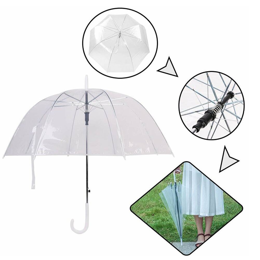 Feiuruhf Transparent Mushroom Umbrella,Windproof Half Automatic Handle Clear Rain Umbrella Clear Dome Shape Umbrella Decor for Wedding ,Women and Children(Clear)