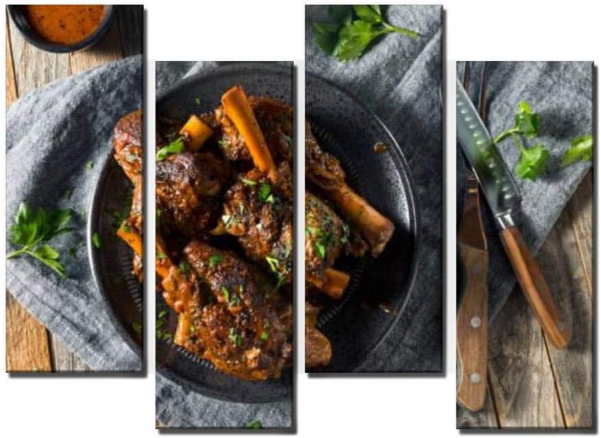 Wocatton Homemade braised Lamb Shanks Wine Cuisine Stock Pictures Royalty Wall Art Background Decor Pictures Print On Canvas Art Stretched and Framed Perfect Home Decoration