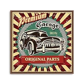 Framed Canvas Wall Art for Living Room, Bedroom Vintage Garage Canvas Prints for Home Decoration Ready to Hanging - 16x16 inches