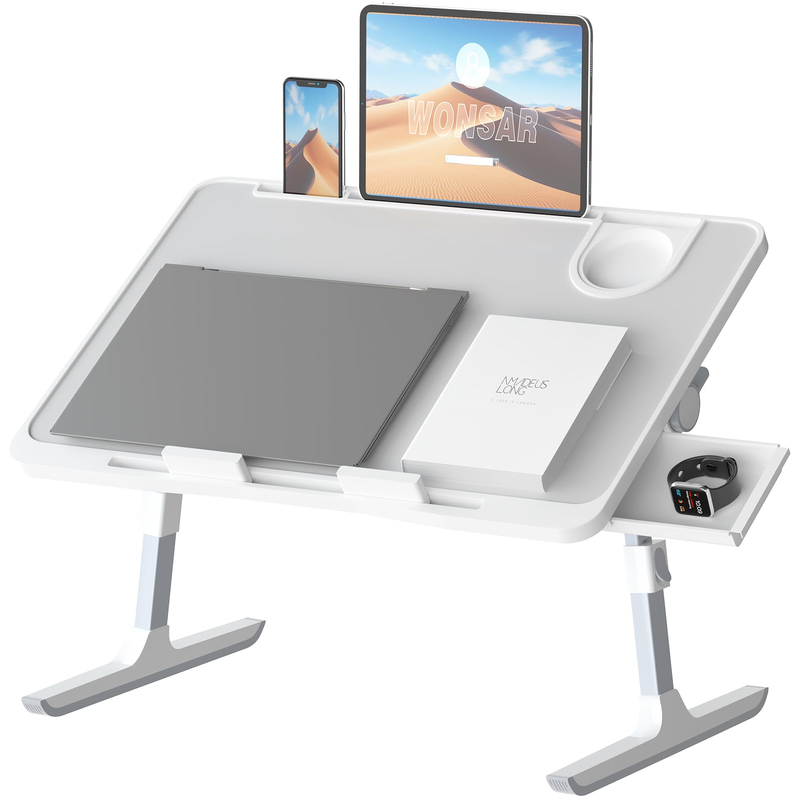 Photo 1 of Lap Desk for Bed, Folding Laptop Stand for Bed Table, Adjustable Portable Laptop Bed Tray Desk with Storage Drawer Bookstand Cup Holder for Eating, Working, Writing in Sofa Couch Floor