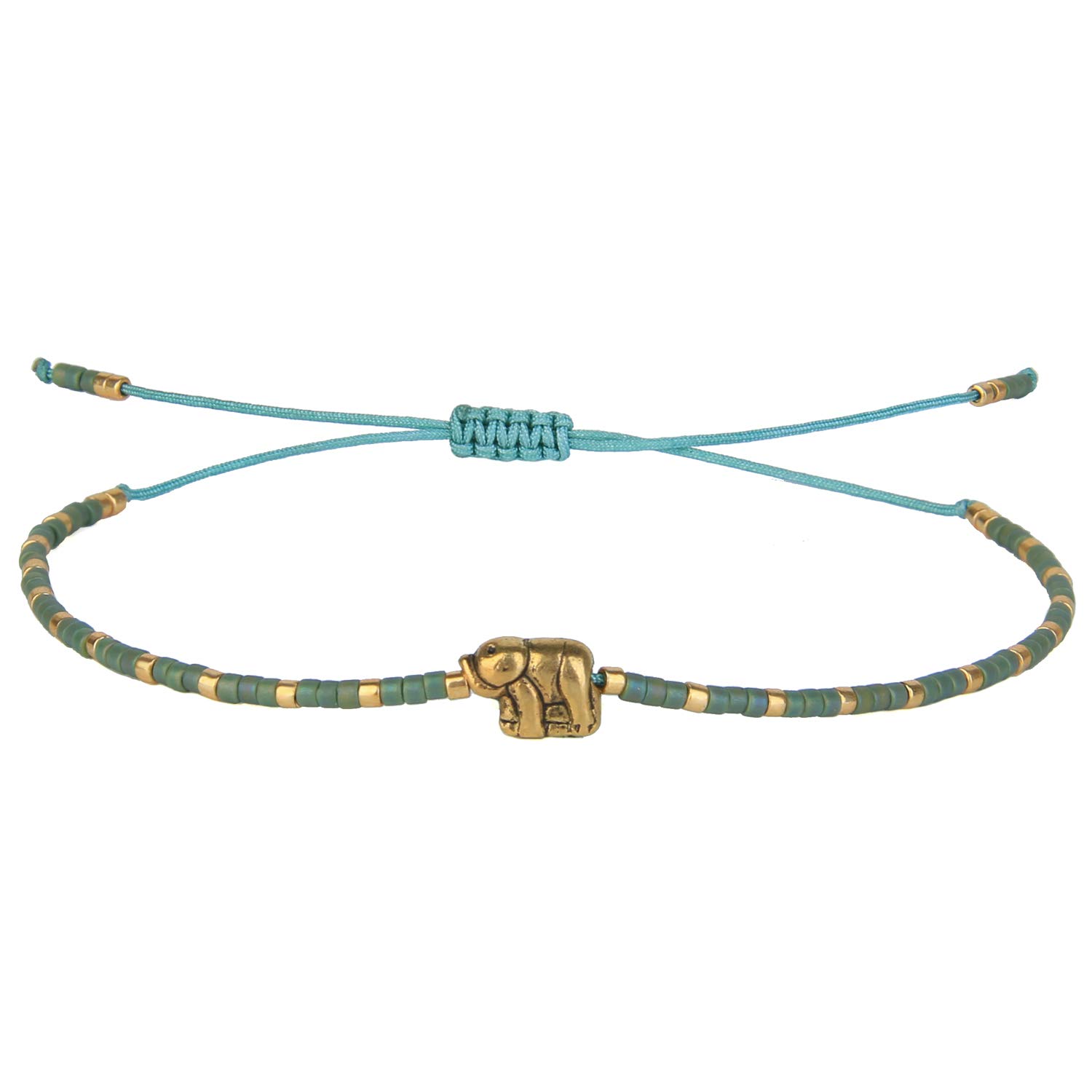 KELITCH Women Lucky Gold Elephant Strand Bracelets Fashion Seed Beaded Bracelets (Glass Green 8G)