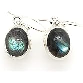 Natural Blue Labradorite 925 Sterling Silver Earrings 25mm