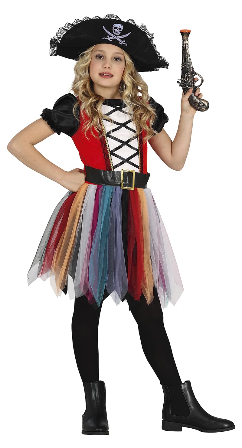 FIESTAS GUIRCA Colourful Pirate Girl Fancy Dress Costume - Pirate Hat and Dress with Tutu for Children 5-6 Years