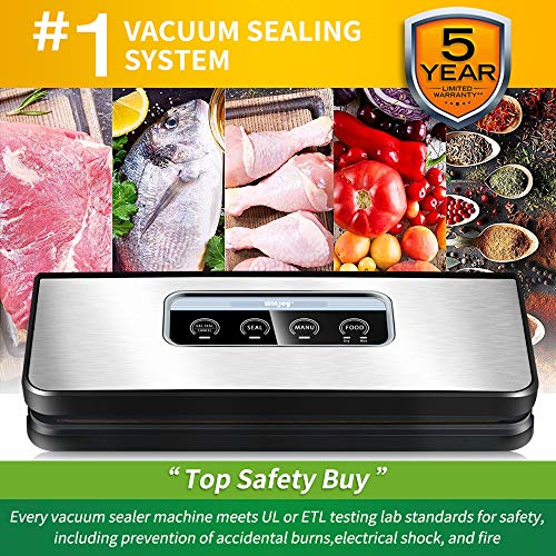 Vacuum Sealer Machine, Winjoy Automatic Food Sealer for Food Savers|Starter Kit|Touch Pannel and LCD Display|Dry & Moist Food Modes| Compact Design (Silver) ...