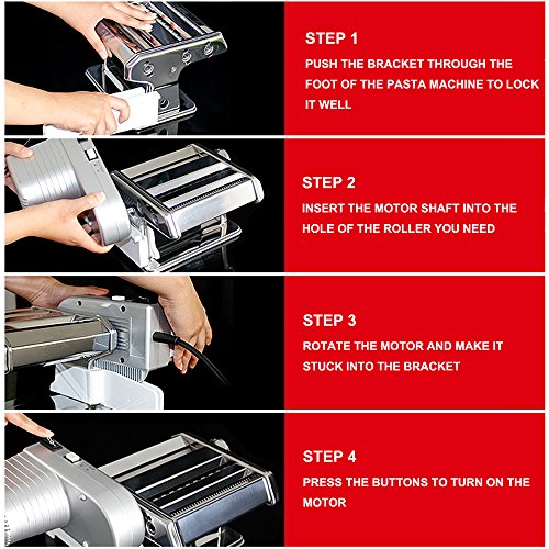 Shule Electric Pasta Maker Machine with Motor Set Stainless Steel Pasta Roller Machine Silver - Thumbnail 3