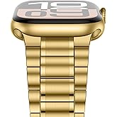 Anlinser Metal Bands Compatible with Apple Watch Band 42mm 41mm 40mm 38mm Women Men, Five-link Stainless Steel Strap for iWatch SE Series 11 10 9 8 7 6-1 (Gold)