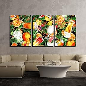 Summer Cocktails Watercolor Seamless Pattern x3 Panels