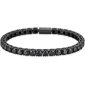 pineforce Tennis Bracelet for Men Women 5mm Cubic Zirconia Bracelet Gift | Hypoallergenic Stainless Steel Mens Bracelets, Bla
