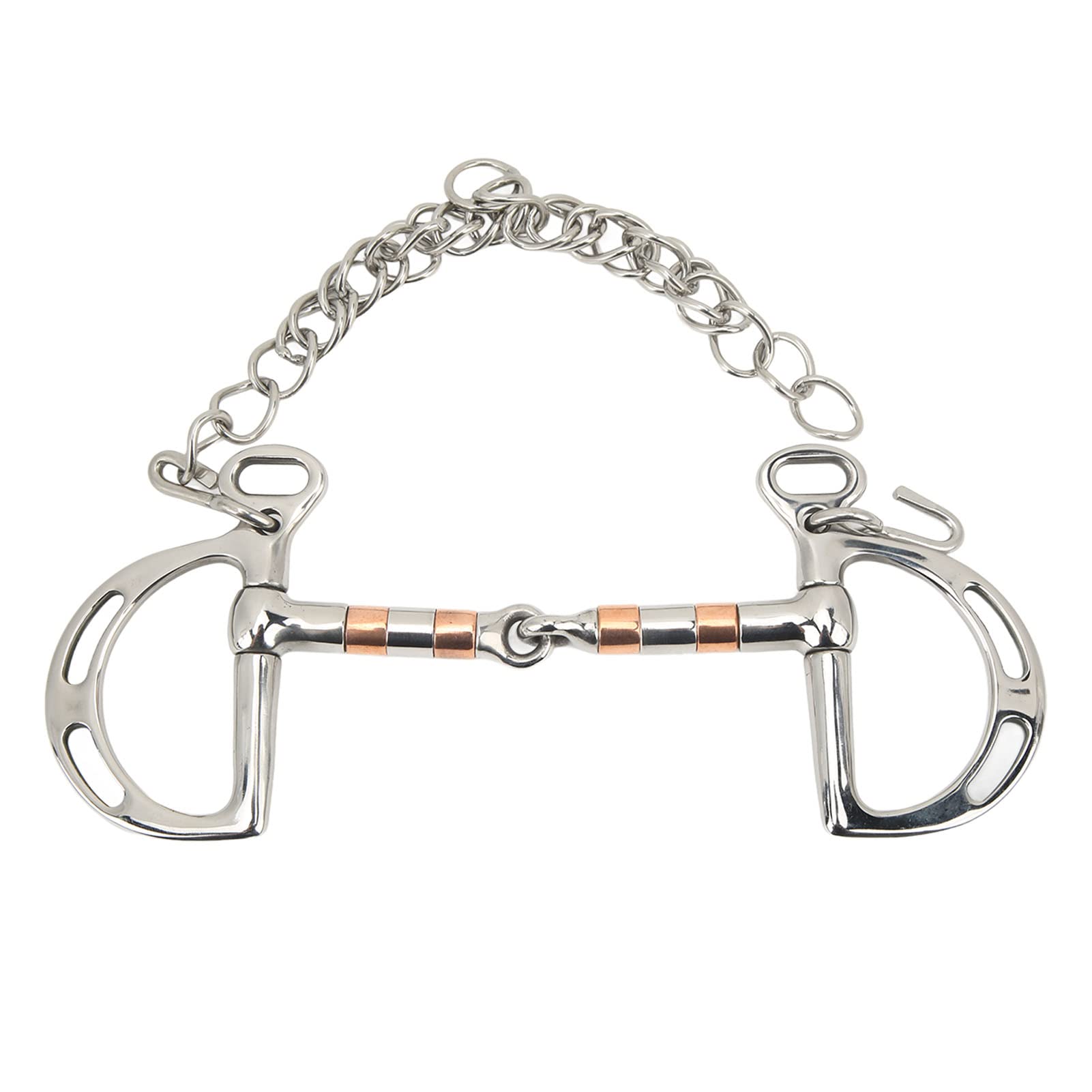 Fockety Mouth D Ring Comfort Snaffle Horse Bit, Stainless Steel Copper Roller with Chain, 250x105mm/9.8x4.1in Easy To Use Portable Horse Bit Snaffle Bit Horse Racing Accessory for 125mm Horse Mouth