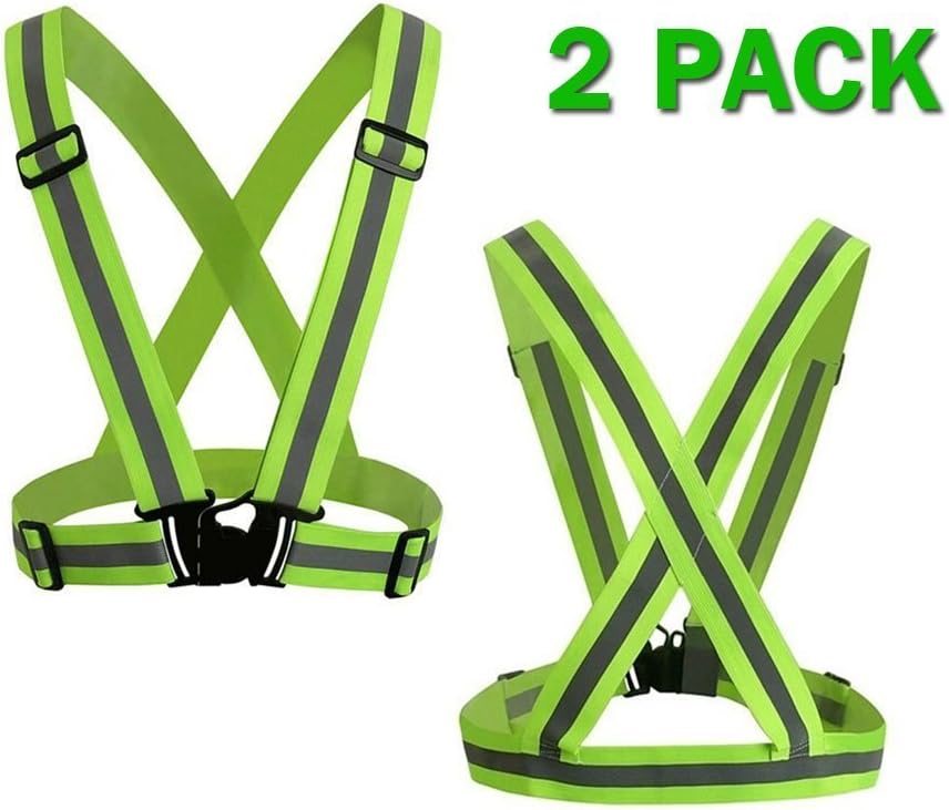 Reflective Safety Vest Hi Vis Adjustable for Night Running, Jogging & Cycling – Comfortable and Lightweight - Unisex Fits - 2 Pack, Green