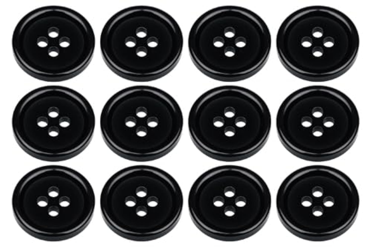 Pack of 12 Black Sew on 18mm Round Buttons Flat 4 Holes 28L 28 Ligne