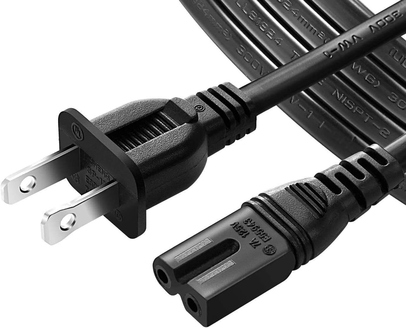 [UL Listed] Chanzon 10Ft 2Slot Polarized 7A AC Power Cord Compatible with Vizio E-M-Series HDTV,Sharp,Smart LED TV,Sony PS1 PS2 (2 Prong NEMA-1-15P to IEC320-C7 Plug) Universal Replacement Wall Cable: Home Audio & Theater