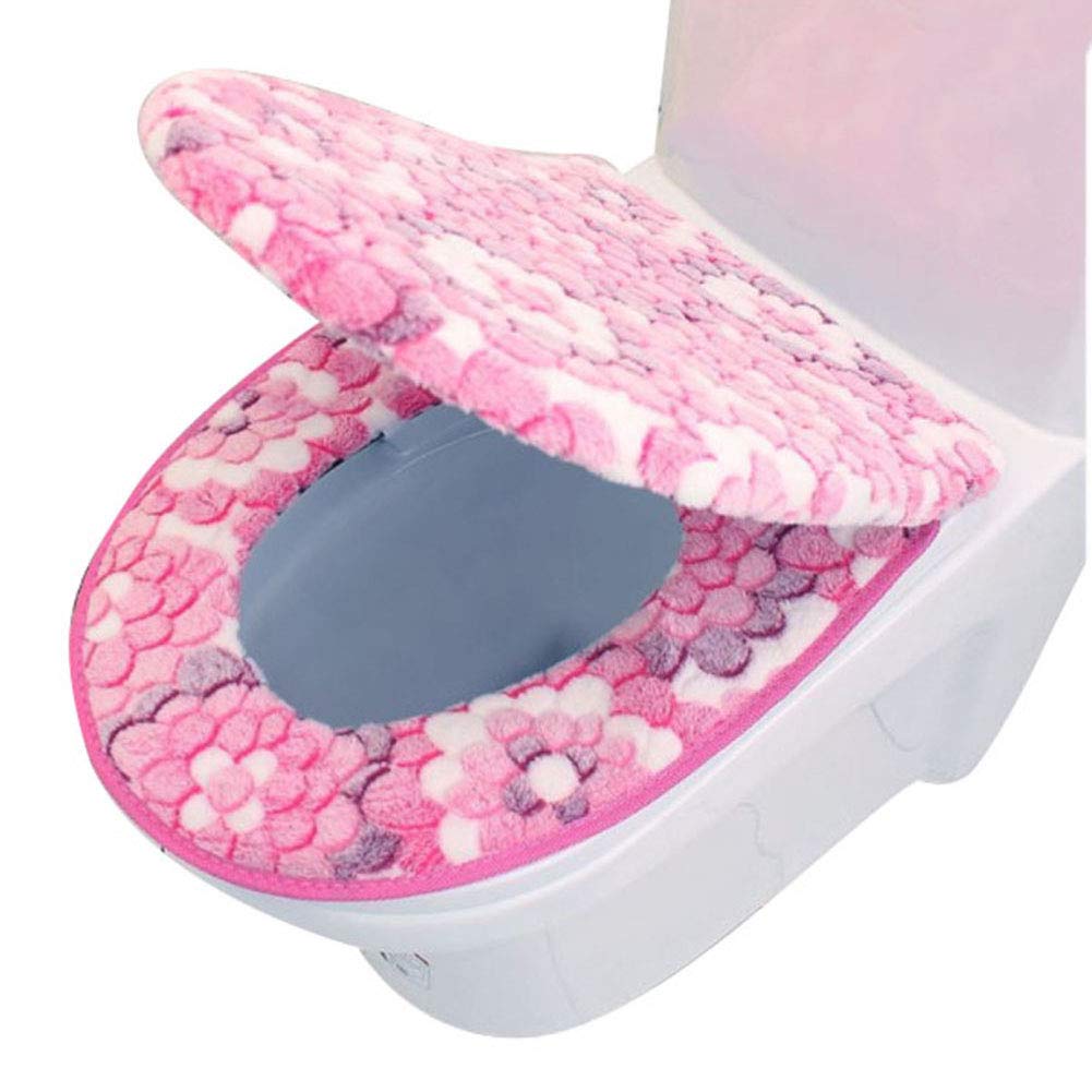 43 * 37 cm,Pink 2 Pcs Toilet Seat Cushion Universal Elastics Warm