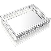Wocred Mirror Jewelry Organizer fits Dresser Bedroom,Crushed Diamond Bathroom Tray with Handles,Perfume Tray,Decorative Serving Tray for Coffee Table Decor(11”x15”x2”)