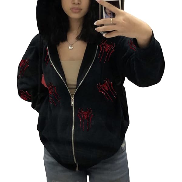 Amazon.com: Kodaruber Women Y2K Spider Web Hoodies Punk