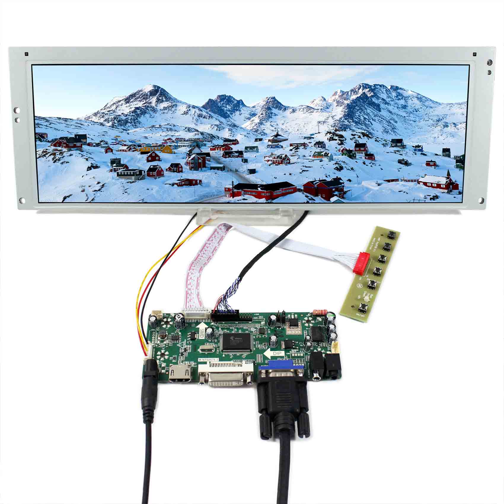 VSDISPLAY 14.9 inch LTA149B780F 1280x390 TFT LCD Screen and VGA DVI Auido LVDs Controller Board,for DIY Marquee Monitor