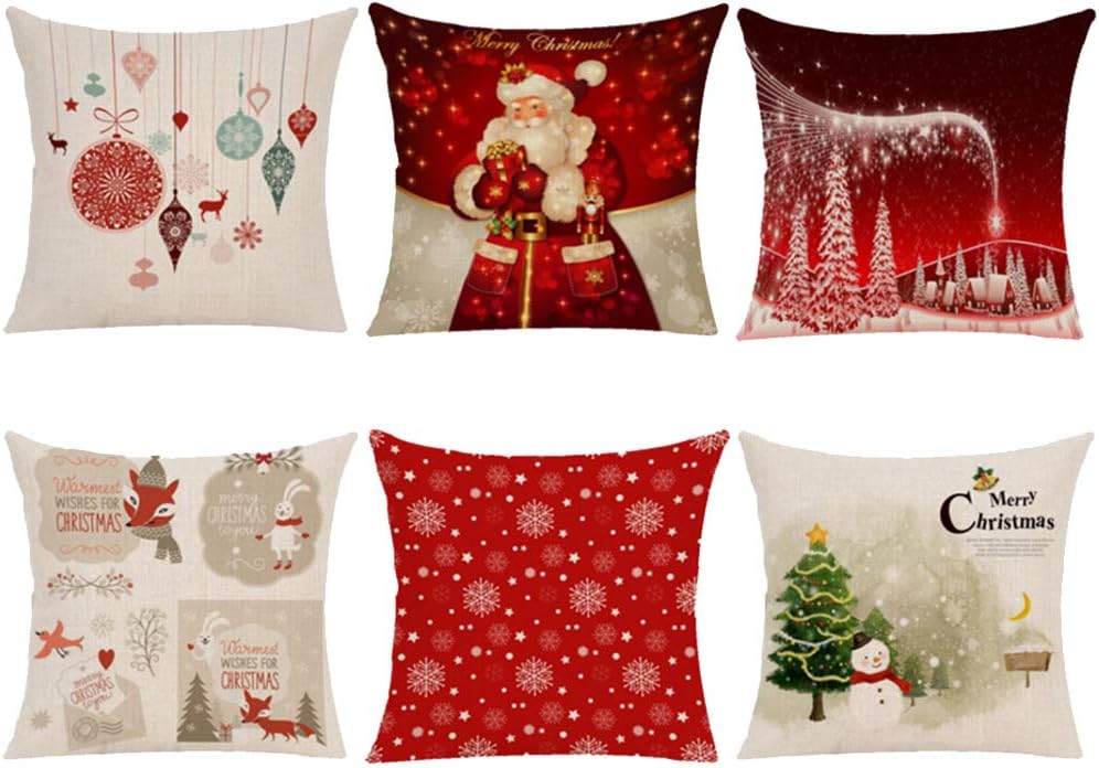 XGuangage 6pcs Christmas Father Sonwflake Throw Pillow Cover Cartoon Sofa Cushion Case Protector 18x18 inches Without Core